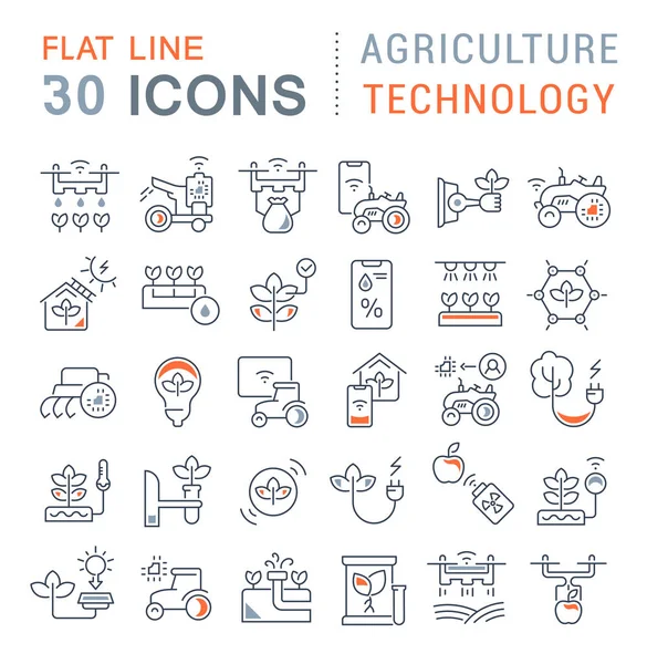 Conjunto de iconos de la línea vectorial de tecnología agrícola — Vector de stock