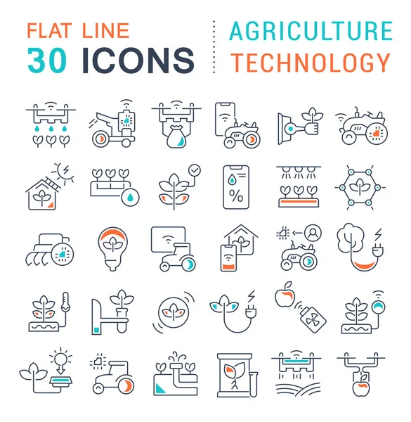 Conjunto de iconos de la línea vectorial de tecnología agrícola — Vector de stock
