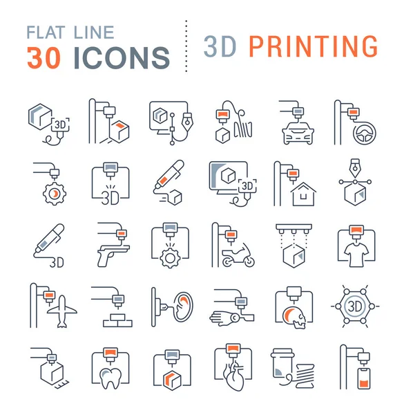 Conjunto de iconos de línea vectorial de impresión 3D — Vector de stock