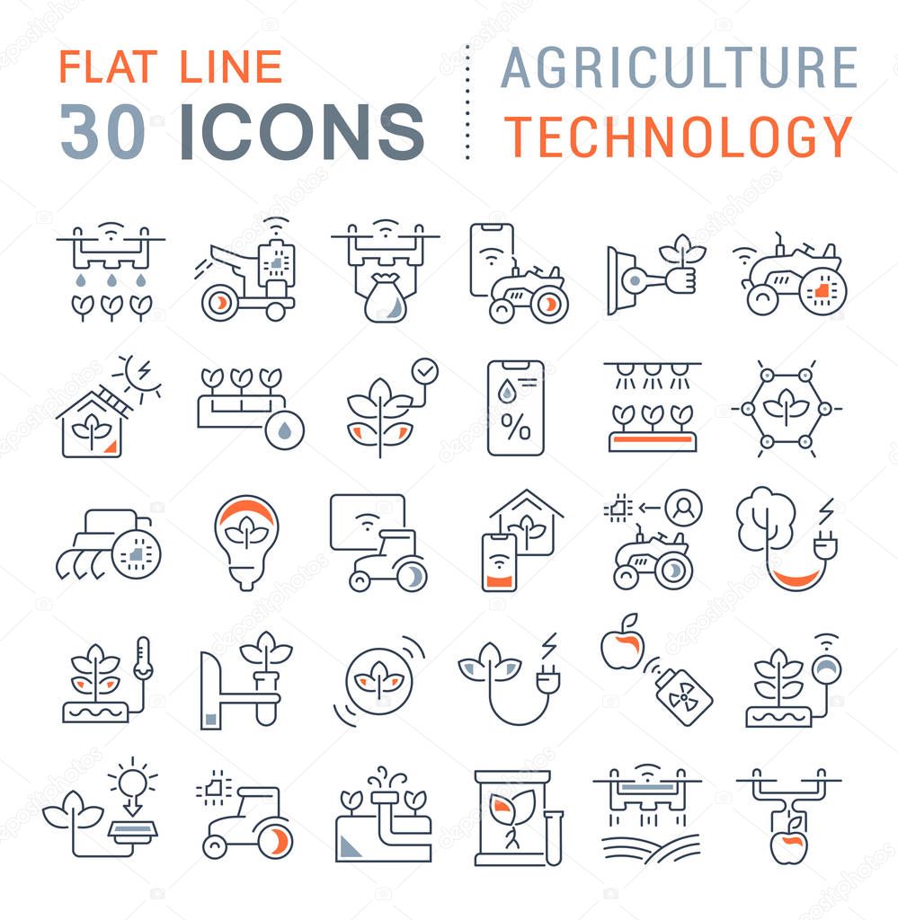 Set Vector Line Icons of Agriculture Technology