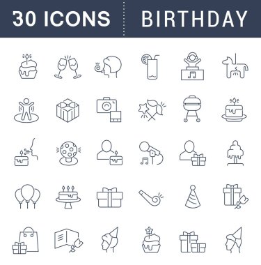 Doğum Günü Vektör Çizgisi Simgelerini Ayarla