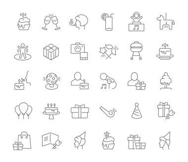 Doğum Günü Vektör Çizgisi Simgelerini Ayarla