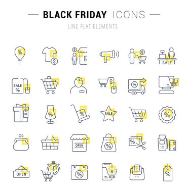 Kara Cuma Vektör Çizgisi Simgelerini Ayarla