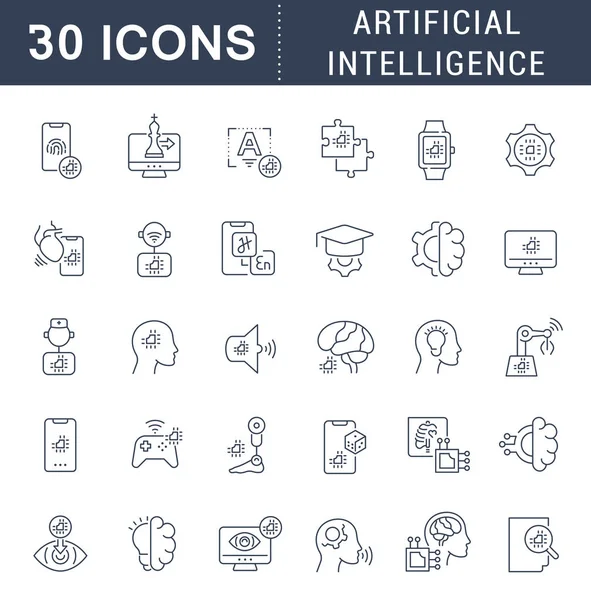 Set Vector Line Icons of Artificial Intelligence — Stock Vector