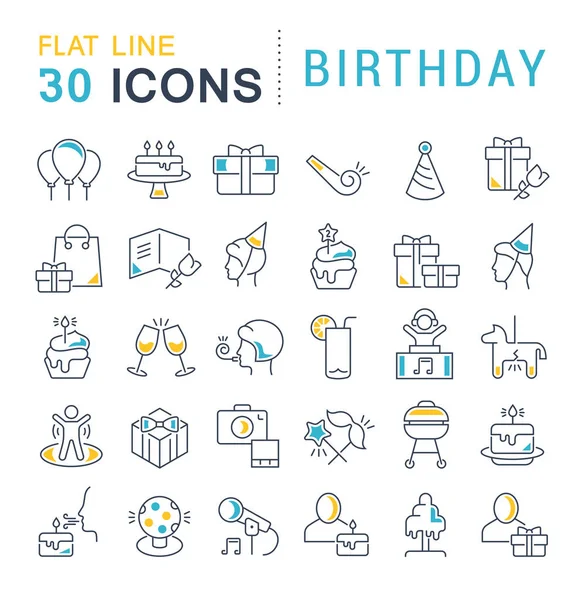 Set Icônes de ligne vectorielle de l'anniversaire — Image vectorielle