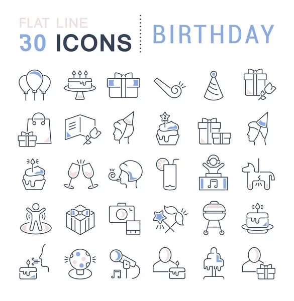 Set de iconos de línea vectorial de cumpleaños — Vector de stock