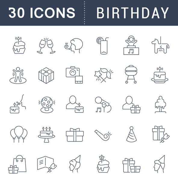 Vector lijn iconen van verjaardag instellen — Stockvector