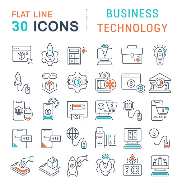 Set de iconos de línea vectorial de tecnología empresarial — Vector de stock