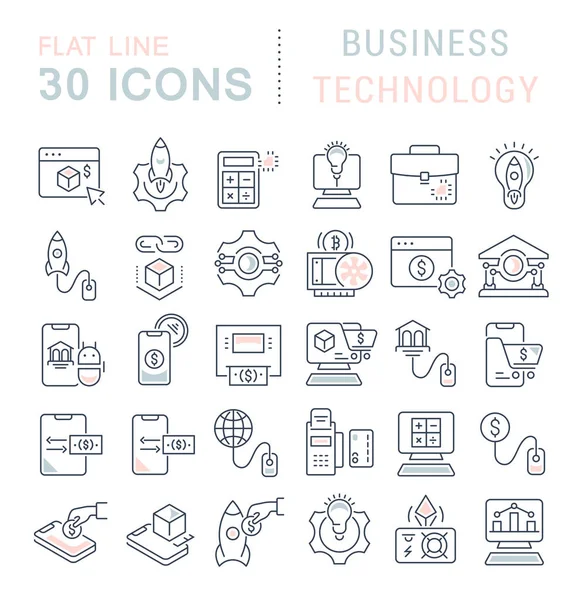 Set de iconos de línea vectorial de tecnología empresarial — Vector de stock