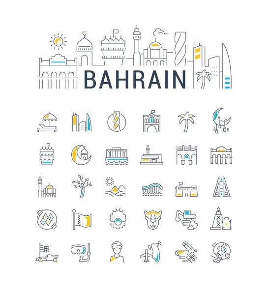 Ilustración lineal de Bahréin con iconos — Vector de stock