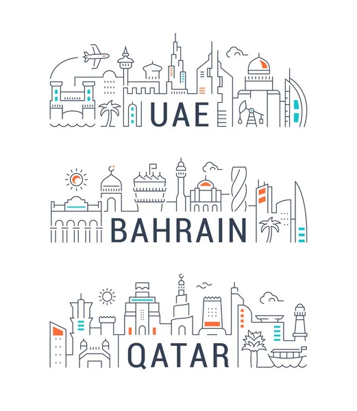 Linear Banners of UAE, Bahrain, Qatar — Stock Vector