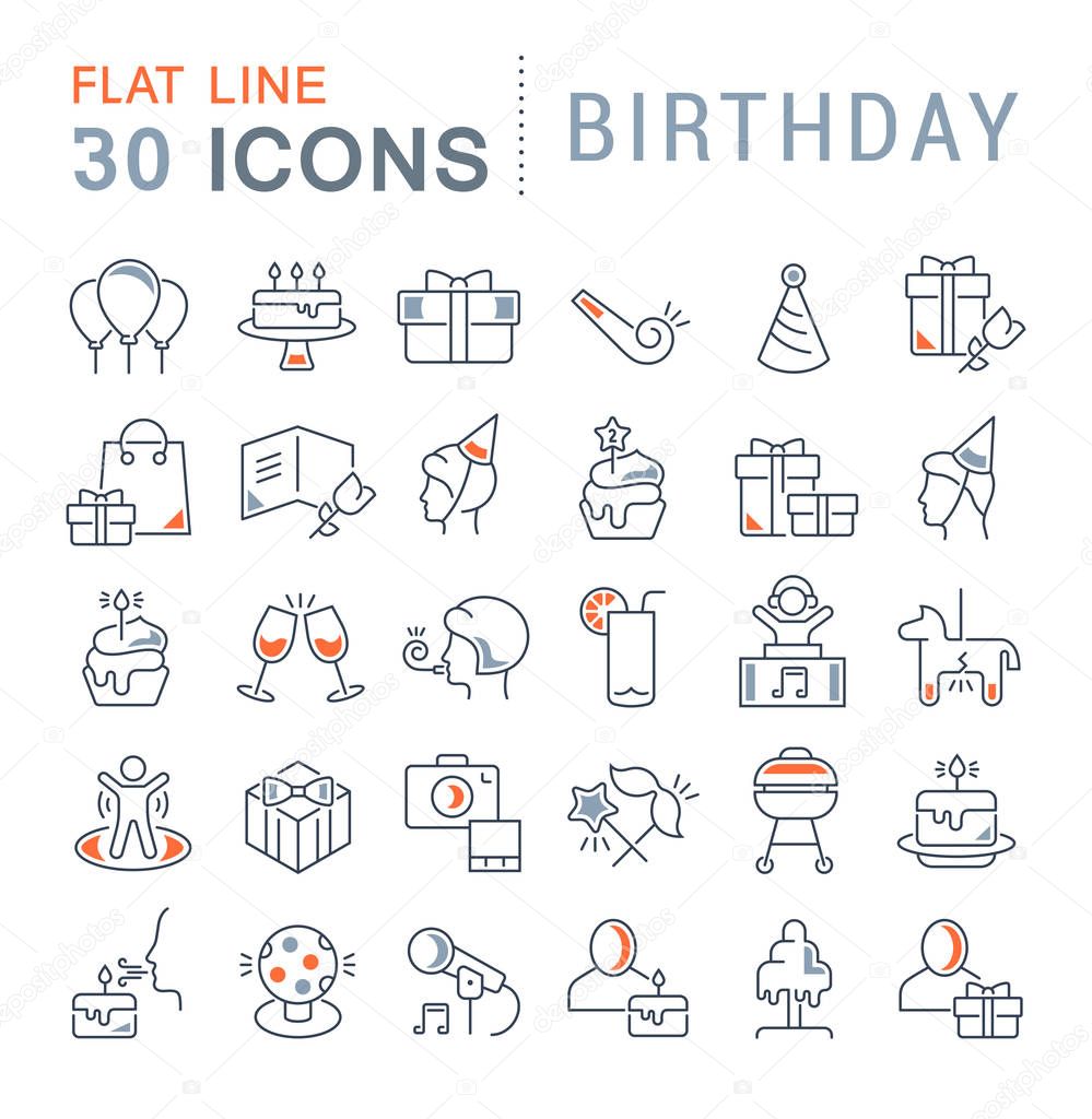 Set Vector Line Icons of Birthday