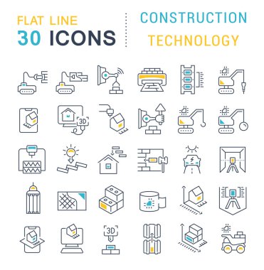 İnşaat Teknolojisi vektör çizgi simgeleri ayarlayın