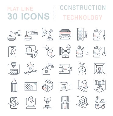 İnşaat Teknolojisi vektör çizgi simgeleri ayarlayın