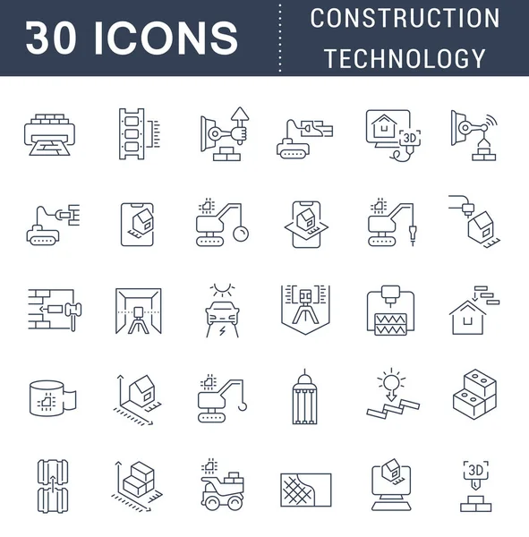 Set de iconos de línea vectorial de tecnología de construcción — Vector de stock