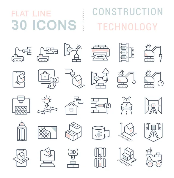 Set de iconos de línea vectorial de tecnología de construcción — Archivo Imágenes Vectoriales