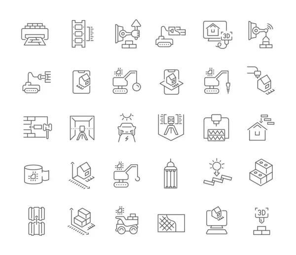 Set de iconos de línea vectorial de tecnología de construcción — Archivo Imágenes Vectoriales