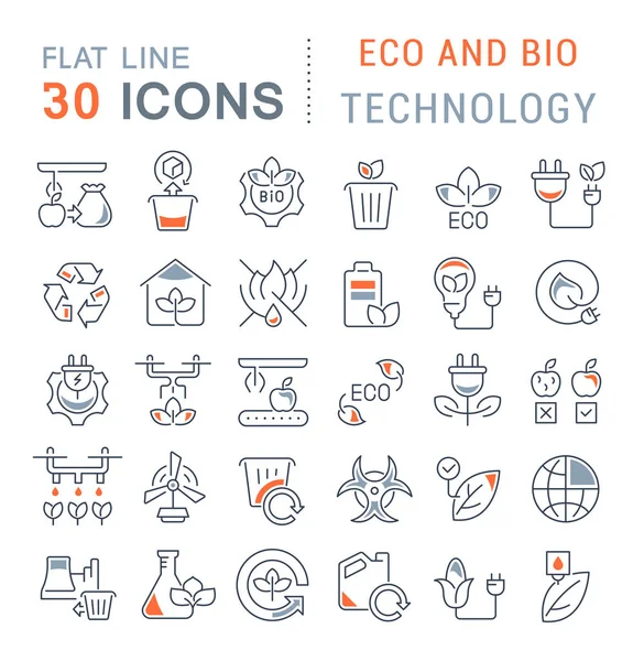 Set Vector Line Iconos de Eco y Bio Tecnología — Archivo Imágenes Vectoriales
