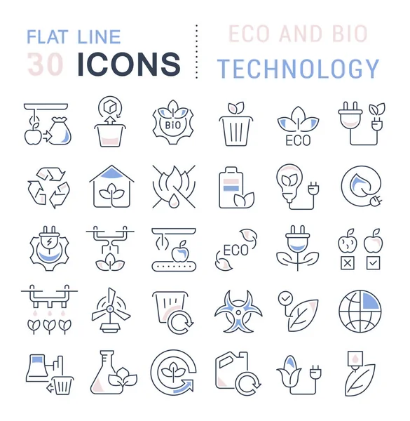 Set Vector Line Iconos de Eco y Bio Tecnología — Archivo Imágenes Vectoriales