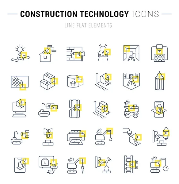 Vektor-Liniensymbole der Bautechnik setzen — Stockvektor