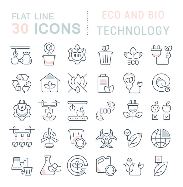 Set Vector Line Iconos de Eco y Bio Tecnología — Archivo Imágenes Vectoriales