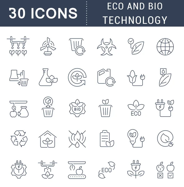 Set Vektor Line Icons der Öko- und Biotechnologie — Stockvektor