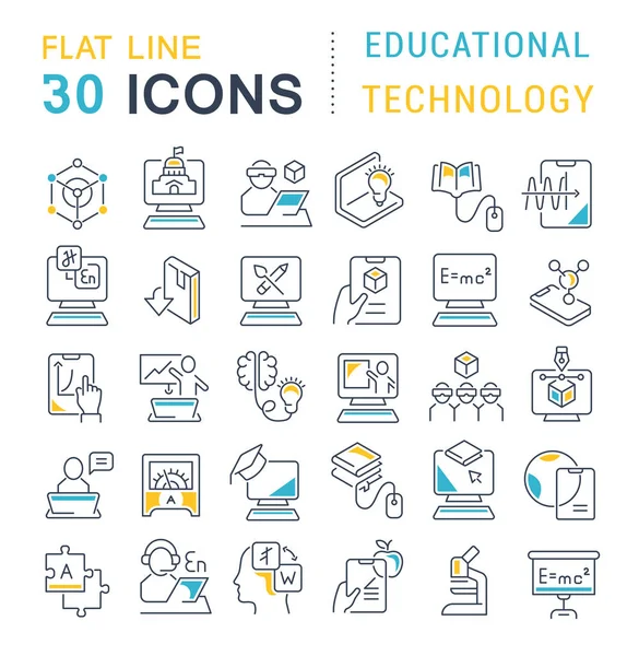 Set Vector Line Icons der Bildungstechnologie — Stockvektor