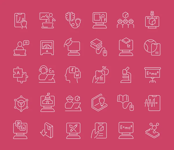 Set Vector Line Icons der Bildungstechnologie — Stockvektor