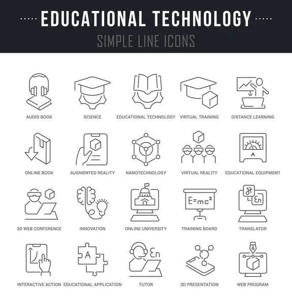 Set Vector Line Icons der Bildungstechnologie — Stockvektor