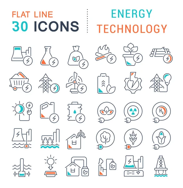 Set Vector Line Iconos de Tecnología Energética — Vector de stock