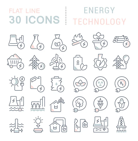 Set Vector Line Iconos de Tecnología Energética — Archivo Imágenes Vectoriales