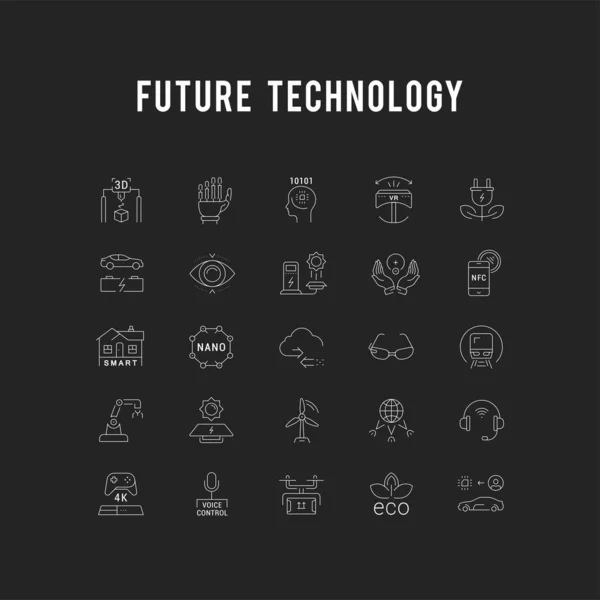 Set Vektor flache Linie Icons Zukunftstechnologie — Stockvektor