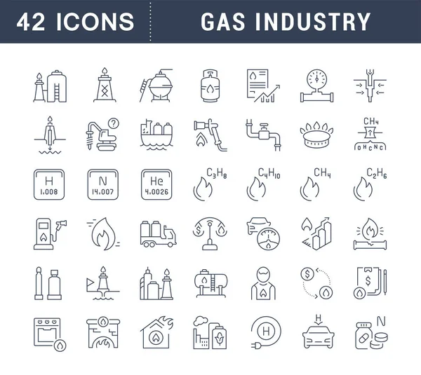 Definir ícones de linha de vetores da indústria de gás — Vetor de Stock