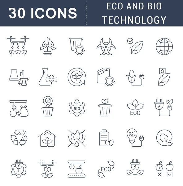エコとバイオテクノロジーのベクトル線アイコンを設定する — ストックベクタ
