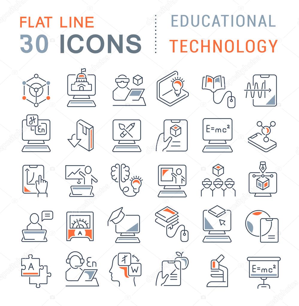 Set of vector line icons of educational technology for modern concepts, web and apps.