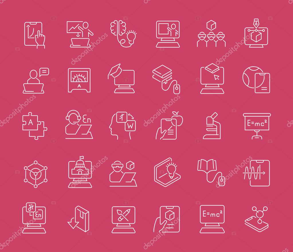 Set of vector line icons of educational technology for modern concepts, web and apps.
