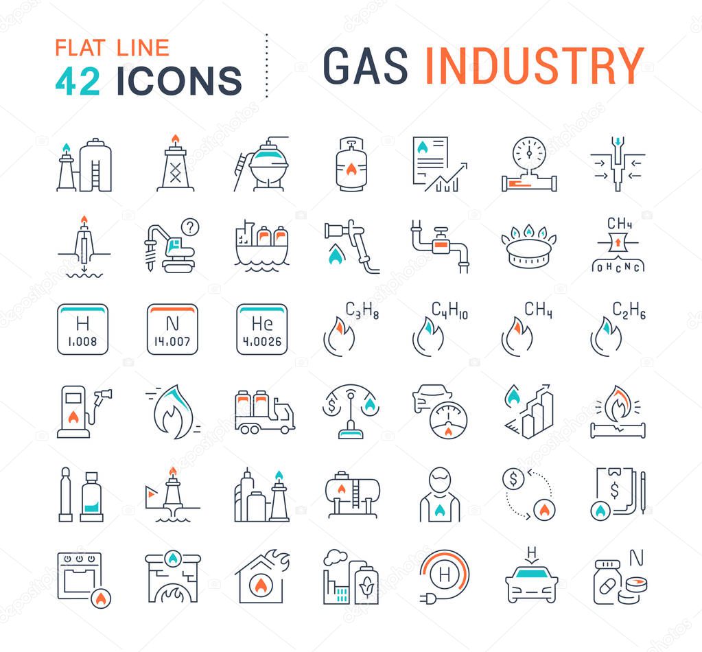 Set of vector line icons of gas industry for modern concepts, web and apps.