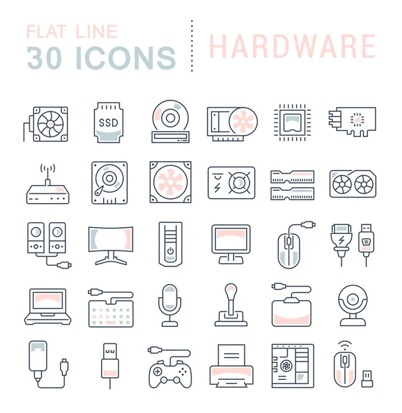 Set Vector Line Icons der Hardware — Stockvektor