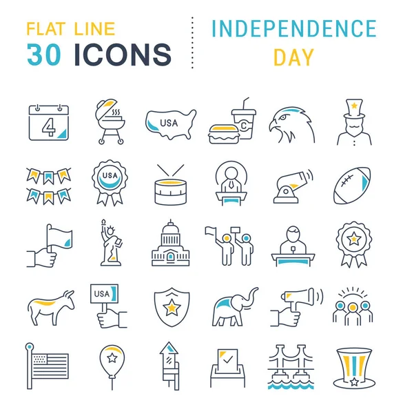 Set Vector Line Iconos del Día de la Independencia — Archivo Imágenes Vectoriales