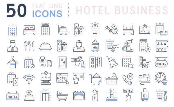 Set de iconos de la línea vectorial del negocio hotelero — Archivo Imágenes Vectoriales