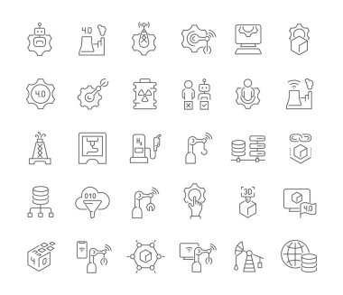 Endüstriyel 4.0 Vektör Çizgisi Simgelerini Ayarla