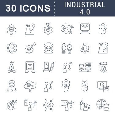 Endüstriyel 4.0 Vektör Çizgisi Simgelerini Ayarla
