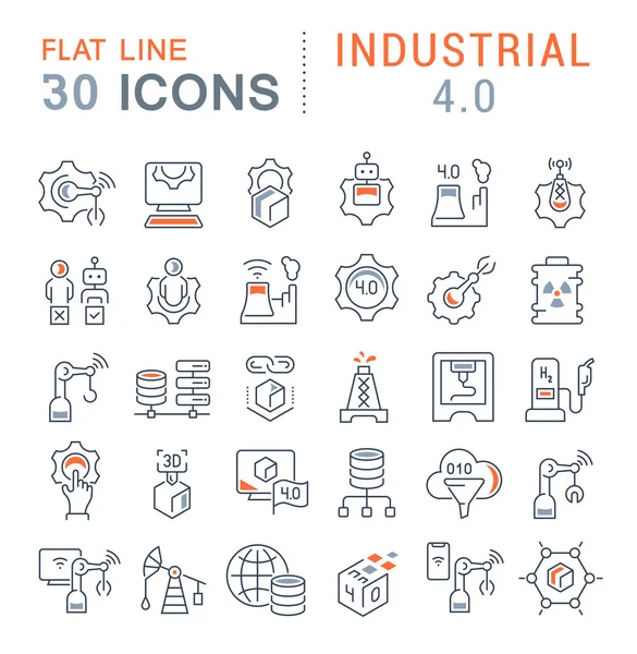 Definir ícones de linha vetorial de 4.0 industrial —  Vetores de Stock