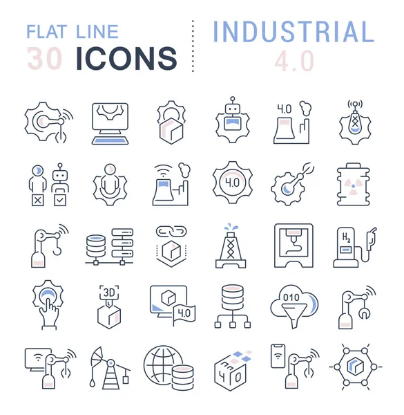 Vektor-Liniensymbole der Industrie 4.0 setzen — Stockvektor