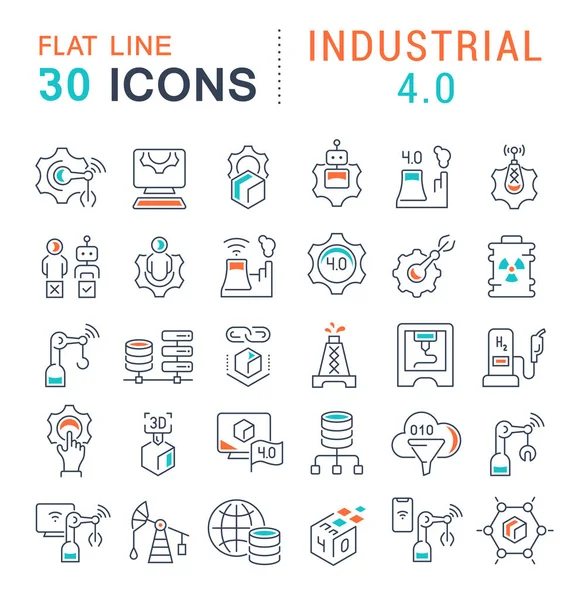 Definir ícones de linha vetorial de 4.0 industrial — Vetor de Stock