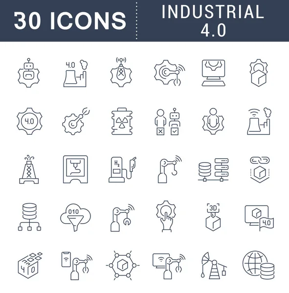 Definir ícones de linha vetorial de 4.0 industrial —  Vetores de Stock