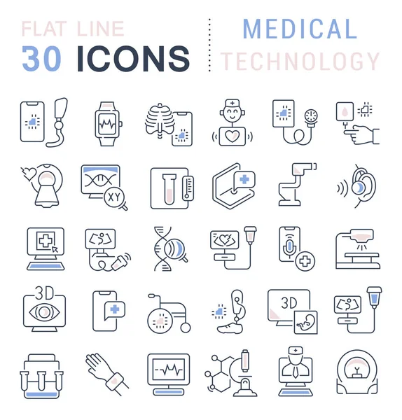 Vector lijn iconen van medische technologie instellen — Stockvector
