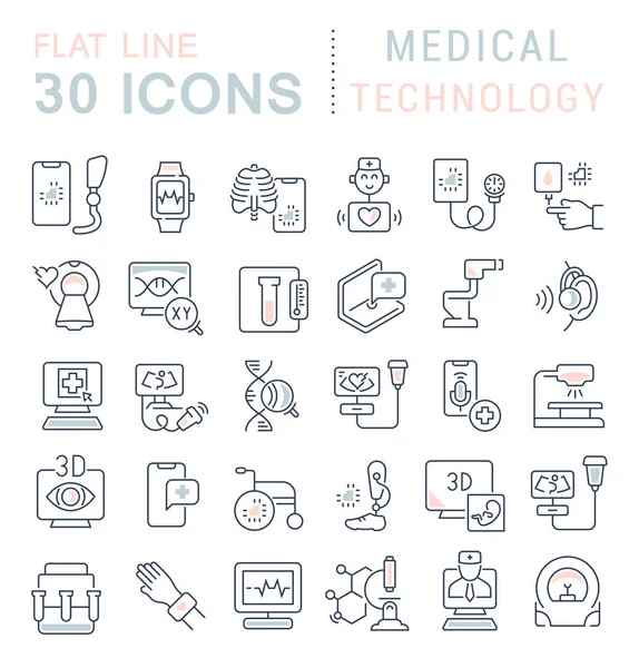 Definir ícones de linha vetorial de tecnologia médica — Vetor de Stock