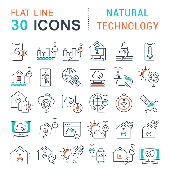 Definir ícones de linha vetorial de tecnologia natural — Vetor de Stock