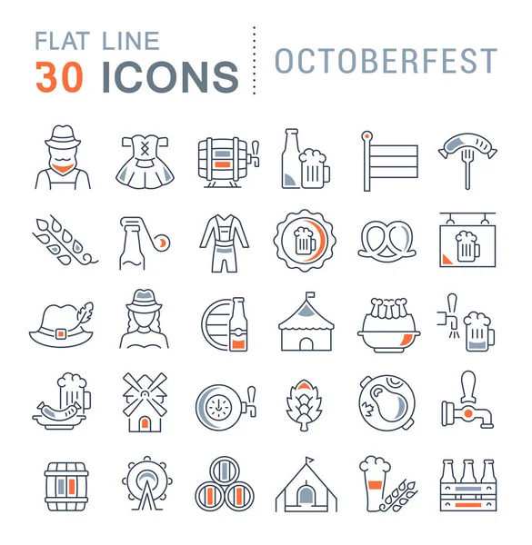 Definir ícones de linha vetorial de Octoberfest — Vetor de Stock